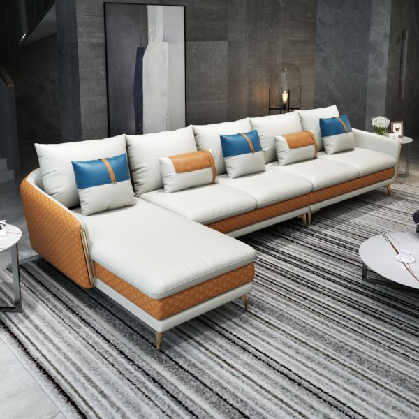 European Furniture - Icaro Mansion Sectional in Off White-Orange - 64433L-5LHF - GreatFurnitureDeal