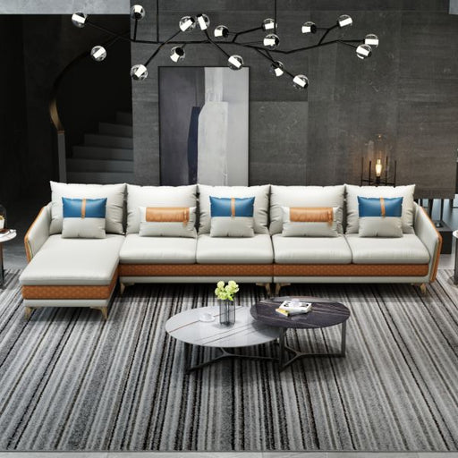 European Furniture - Icaro Mansion Sectional in Off White-Orange - 64433L-5LHF - GreatFurnitureDeal