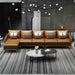 European Furniture - Icaro Mansion RHF Sectional Cognac & Gray Italian Leather - EF-64436L-5LHF - GreatFurnitureDeal