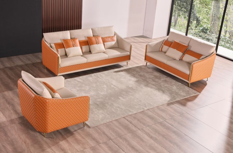 European Furniture - Icaro Loveseat White-Orange Italian Leather - EF-64455-L - GreatFurnitureDeal