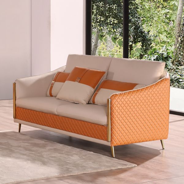 European Furniture - Icaro Loveseat White-Orange Italian Leather - EF-64455-L - GreatFurnitureDeal