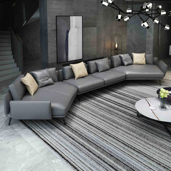 European Furniture - Venere Mansion Sectional Gray Italian Leather - EF-65553-6S - GreatFurnitureDeal
