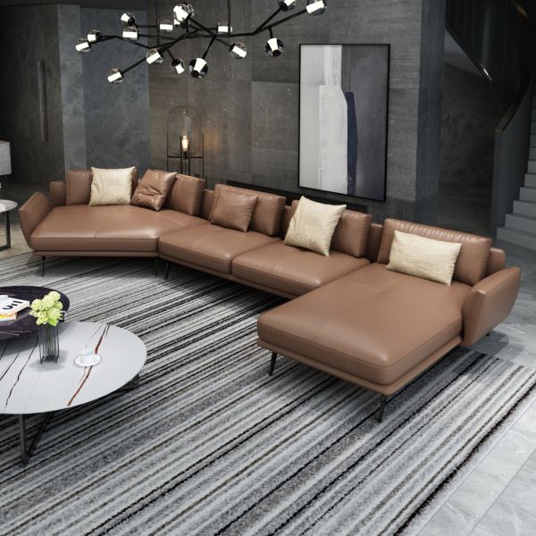 European Furniture - Santiago Italian Russet Brown Leather RHF Sectional - EF-83540R-3RHF - GreatFurnitureDeal
