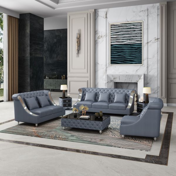 European Furniture - Mayfair Sofa Premium Gray Italian Leather - EF-90281-S - GreatFurnitureDeal