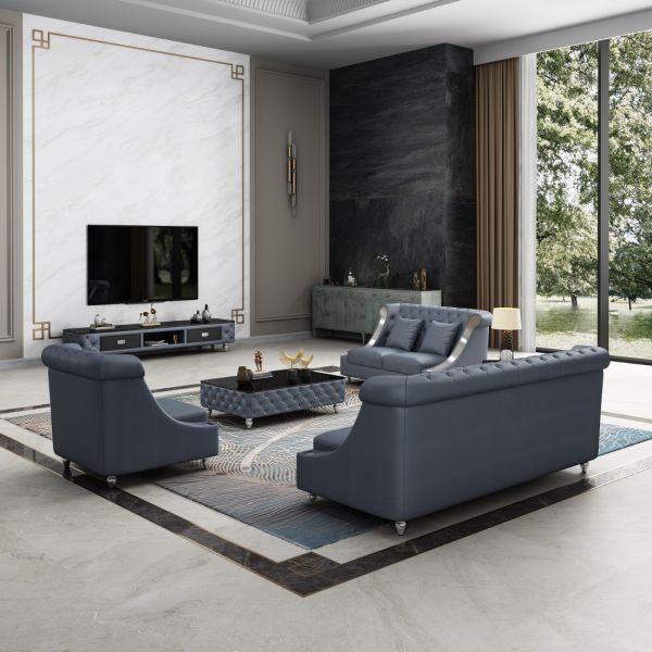 European Furniture - Mayfair Sofa Premium Gray Italian Leather - EF-90281-S - GreatFurnitureDeal