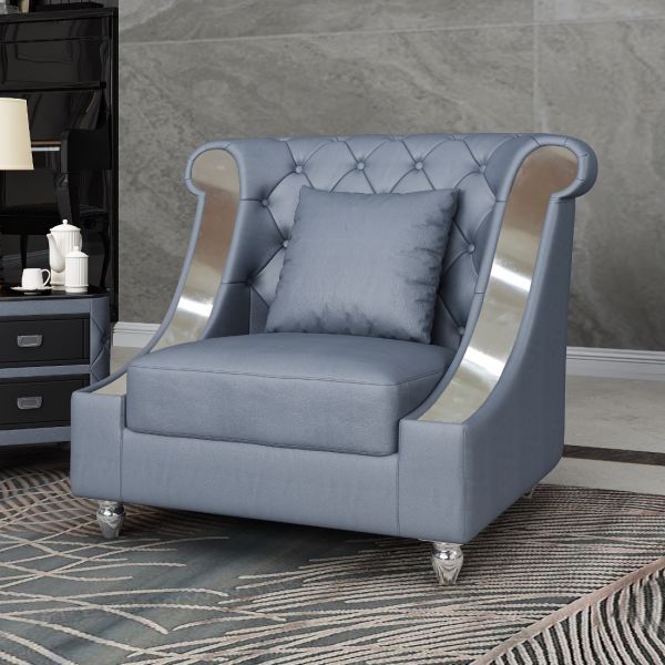 European Furniture - Mayfair Chair Premium Gray Italian Leather - EF-90281-C - GreatFurnitureDeal