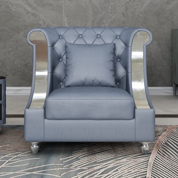 European Furniture - Mayfair Chair Premium Gray Italian Leather - EF-90281-C - GreatFurnitureDeal