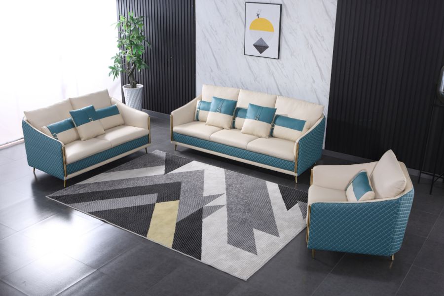 European Furniture - Icaro Loveseat White-Blue Italian Leather - EF-64457-L - GreatFurnitureDeal