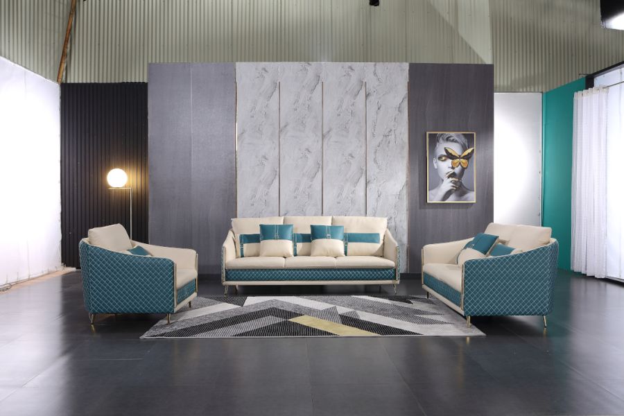 European Furniture - Icaro Loveseat White-Blue Italian Leather - EF-64457-L - GreatFurnitureDeal