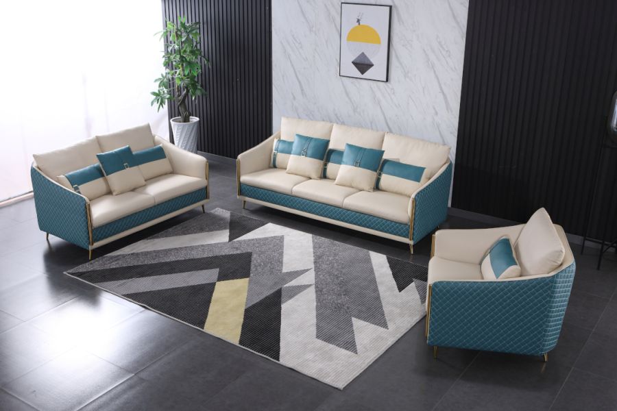 European Furniture - Icaro Loveseat White-Blue Italian Leather - EF-64457-L - GreatFurnitureDeal