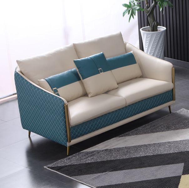European Furniture - Icaro Loveseat White-Blue Italian Leather - EF-64457-L - GreatFurnitureDeal