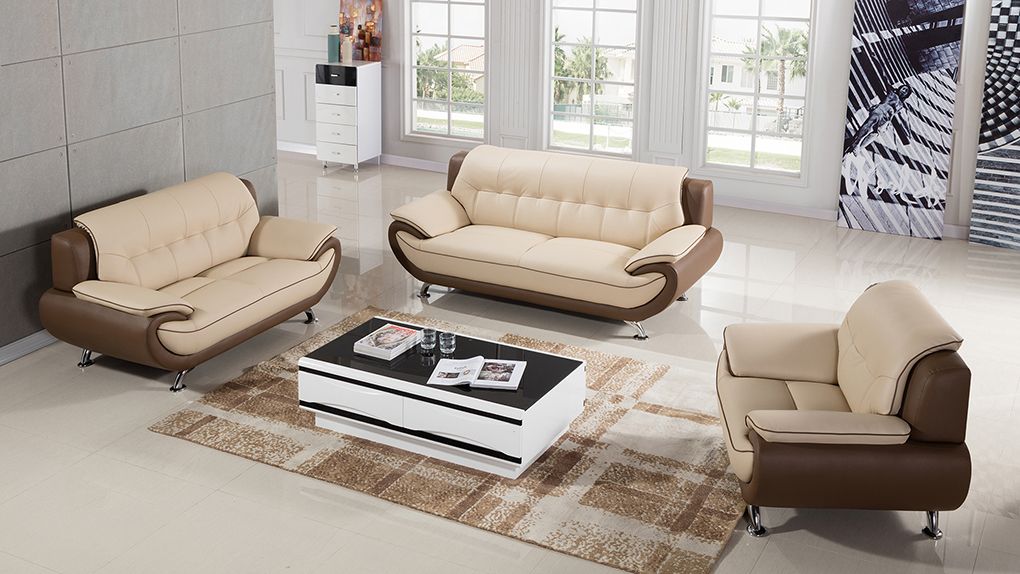 American Eagle Furniture - EK9600 Cream and Taupe Genuine Leather Loveseat - EK9600-CRM.TPE-LS
