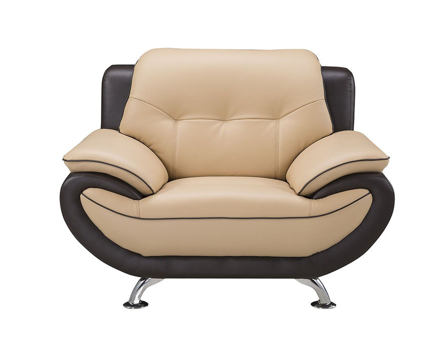 American Eagle Furniture - EK9608 Yellow and Brown Genuine Leather 3 Piece Living Room Set - EK9608-CRM.TPE-SLC - GreatFurnitureDeal