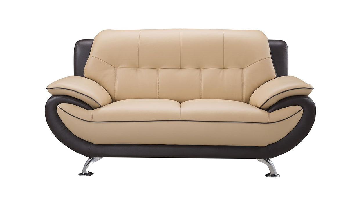 American Eagle Furniture - EK9600 Yellow and Browm Genuine Leather Loveseat - EK9600-YO.BR-LS