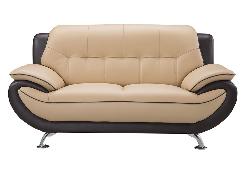 American Eagle Furniture - EK9608 Yellow and Brown Genuine Leather 2 Piece Sofa Set - EK9608-CRM.TPE-SL