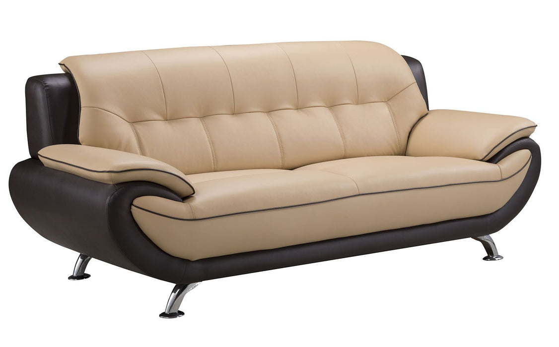 American Eagle Furniture - EK9608 Yellow and Brown Genuine Leather 2 Piece Sofa Set - EK9608-CRM.TPE-SL
