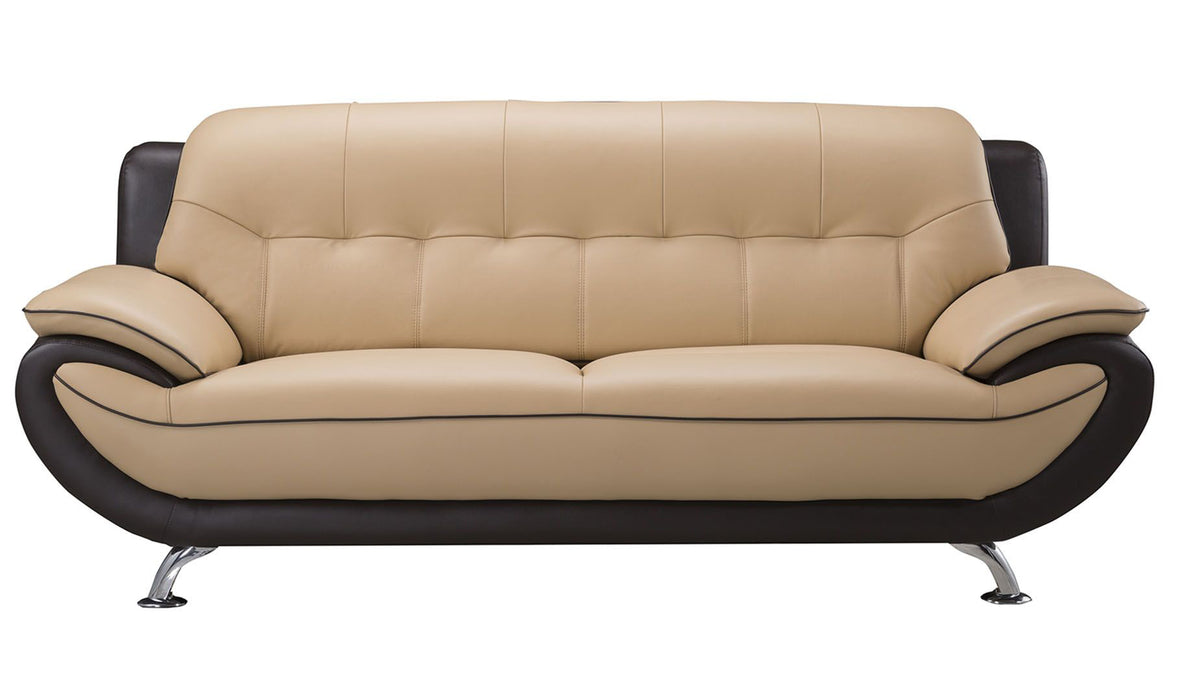 American Eagle Furniture - EK9608 Yellow and Brown Genuine Leather 3 Piece Living Room Set - EK9608-CRM.TPE-SLC