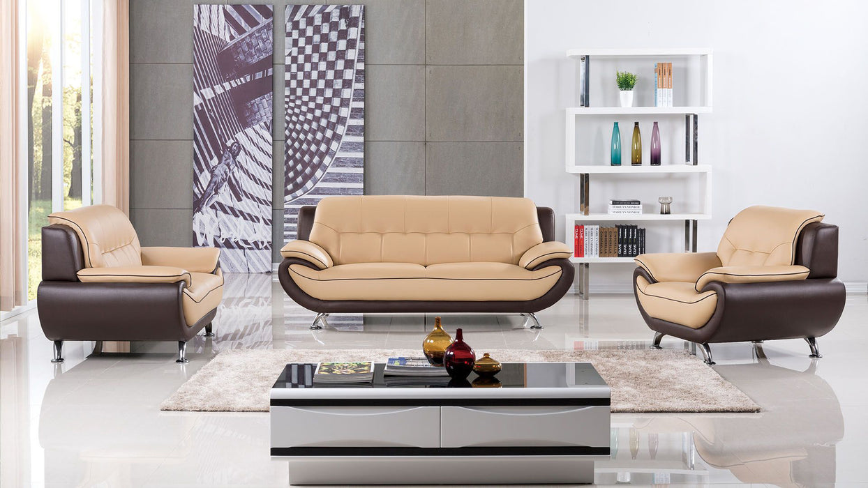 American Eagle Furniture - EK9608 Yellow and Brown Genuine Leather 3 Piece Living Room Set - EK9608-CRM.TPE-SLC