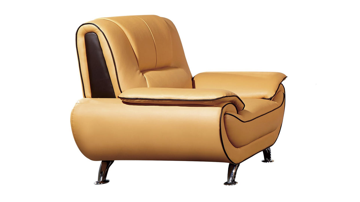 American Eagle Furniture - EK9608 Yellow Genuine Leather Chair - EK9608-YO.BR-CHR - GreatFurnitureDeal