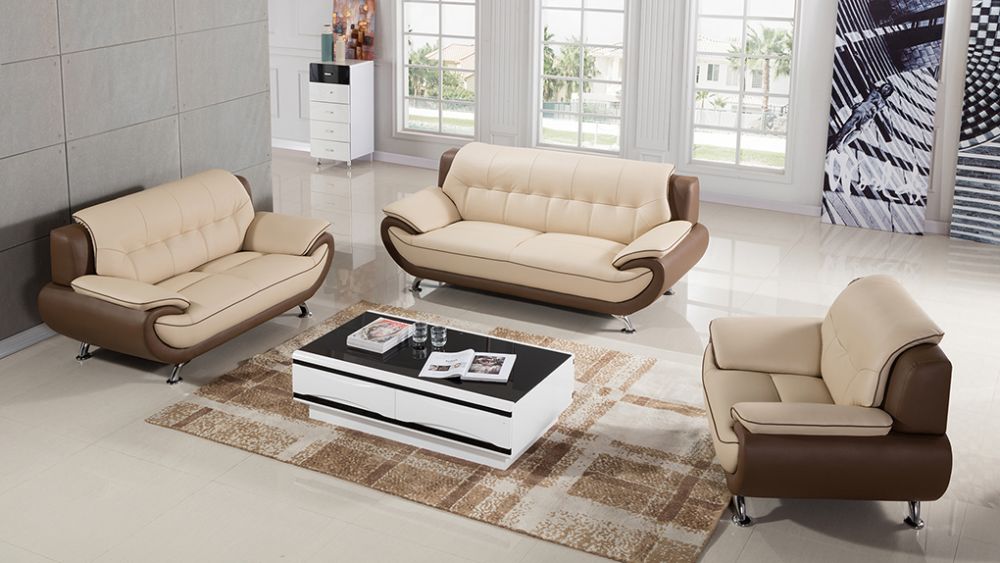 American Eagle Furniture - EK9600 Cream and Taupe Genuine Leather 3 Piece Living Room Set - EK9600-CRM.TPE-SLC - GreatFurnitureDeal