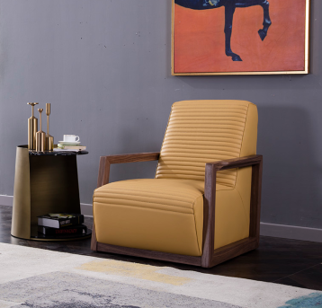 American Eagle Furniture - EK-CH05 Yellow Italian Leather Accent Chair - EK-CH05-YO