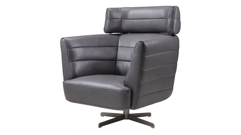 American Eagle Furniture - EK-CH08A Dark Gray Italian Leather Accent Chair - EK-CH08A-GR