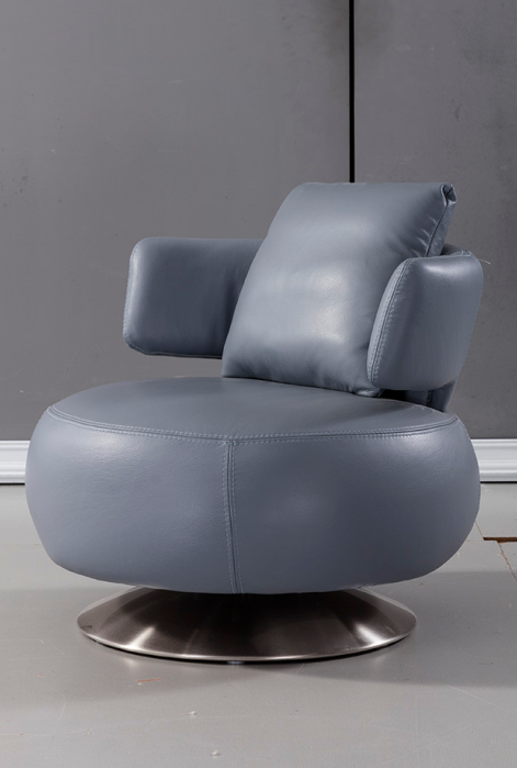 American Eagle Furniture - EK-CH09 Blue Gray Full Italian Leather Accent Chair - EK-CH09-BGY