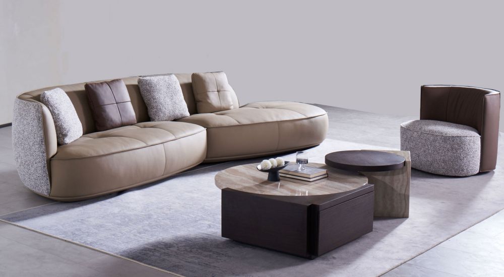 American Eagle Furniture - EK-D05 Top Grain Genuine Leather and Fabric Extra Long Sofa - EK-D05 - GreatFurnitureDeal