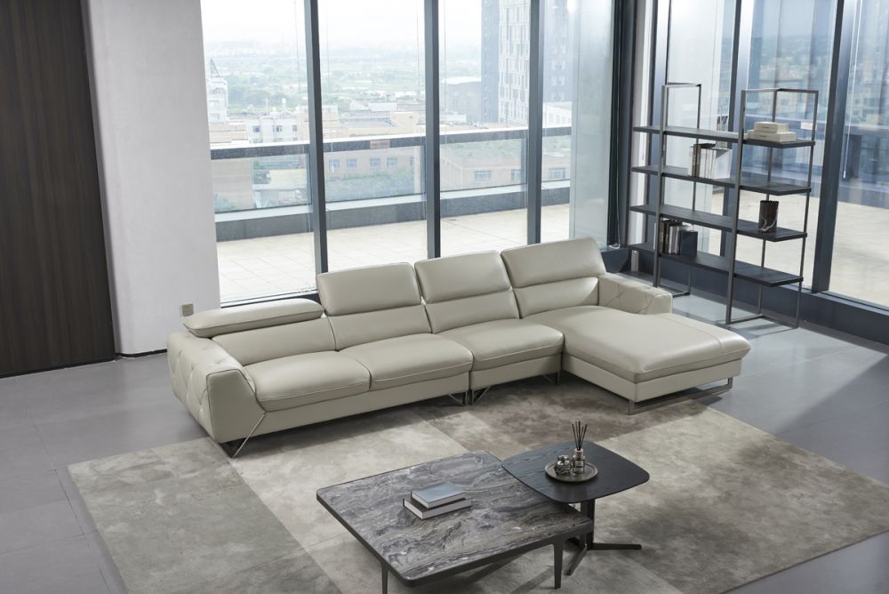 American Eagle Furniture - EK-L030 Light Gray Italian Leather Sectional - Left Sitting - EK-L030L-LG - GreatFurnitureDeal