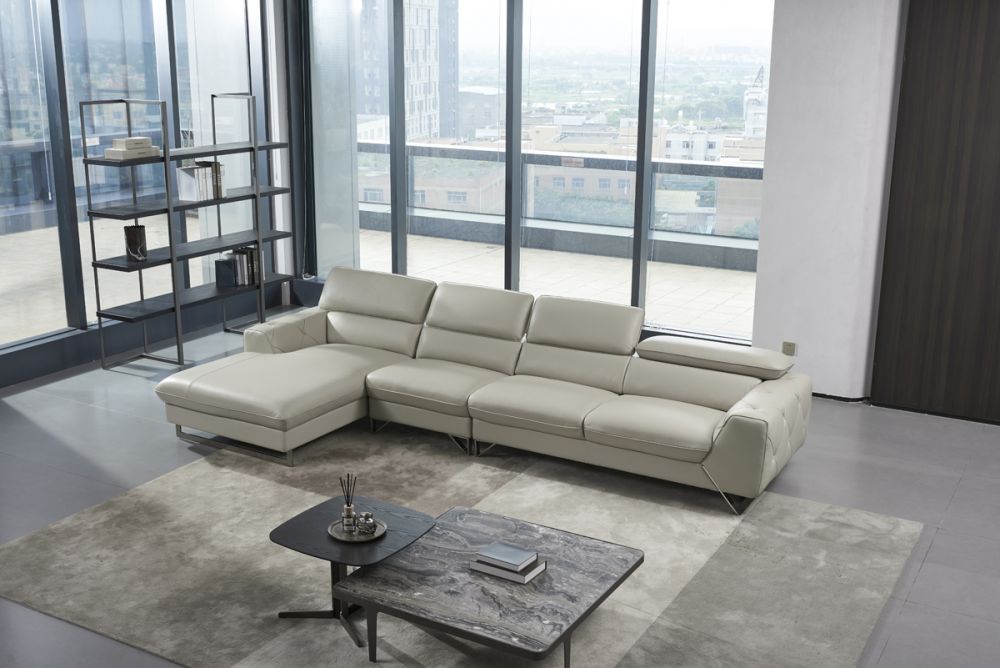 American Eagle Furniture - EK-L030 Light Gray Italian Leather Sectional - Right Sitting - EK-L030R-LG