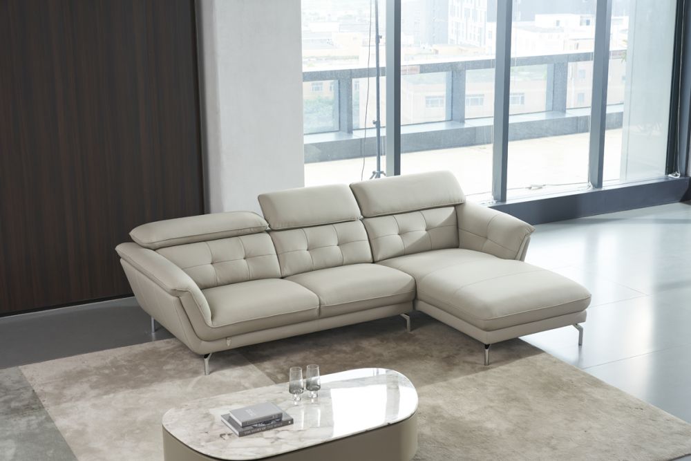 American Eagle Furniture - EK-L083 Light Gray Italian Leather Sectional - Left Sitting - EK-L083L-LG