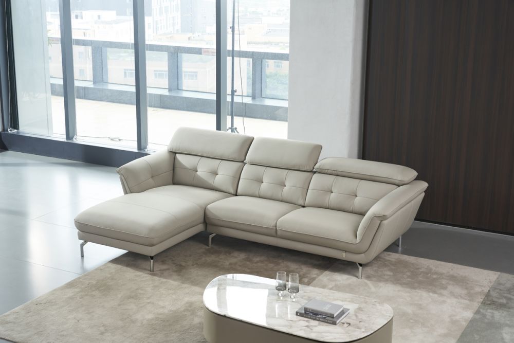 American Eagle Furniture - EK-L083 Light Gray Italian Leather Sectional Right Sitting - EK-L083R-LG