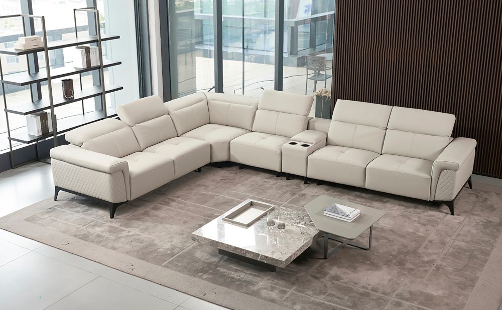 American Eagle Furniture - EK-L095 Light Gray Italian Leather 5-piece Sectional - EK-L095M-LG-SC