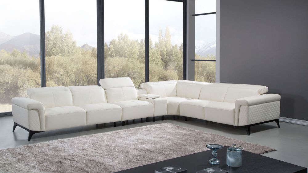 American Eagle Furniture - EK-L095 White Italian Leather 5-piece Sectional - EK-L095M-W-SC