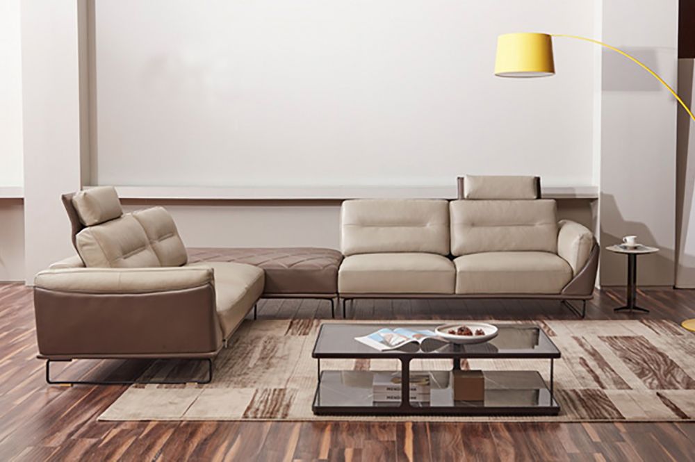 American Eagle Furniture - EK-L8011 Light Gray & Taupe Full Leather Sectional - EK-L8011M-LG/TPE - GreatFurnitureDeal