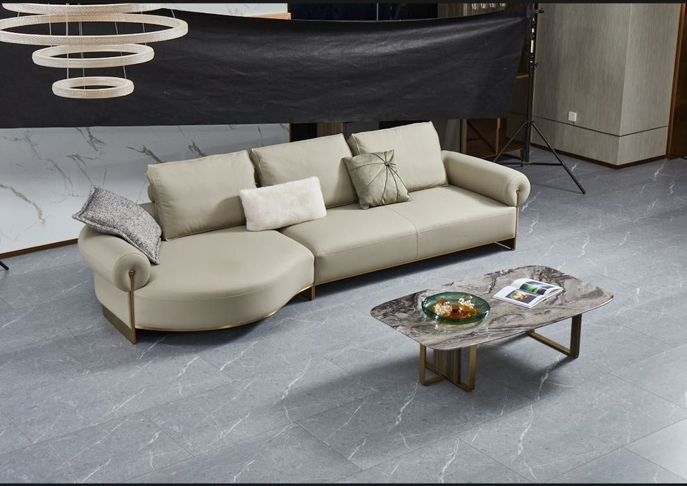 American Eagle Furniture - EK-LY1002 Olive Gray Top Grain Genuine Leather Sectiona Sofa Set - Right Sitting - EK-LY1002