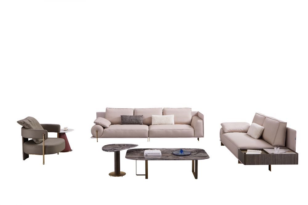 American Eagle Furniture - EK-Y1001-4S Pinkish Gray Top Grain Leather Extra Long Sofa - EK-Y1001-4S