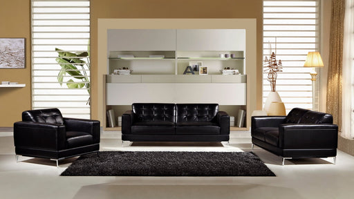 American Eagle Furniture - EK003 Black Italian Leather 3 Piece Living Room Set - EK003-BK- SLC - GreatFurnitureDeal