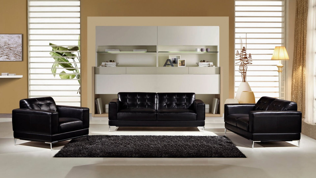 American Eagle Furniture - EK003 Black Italian Leather Loveseat - EK003-BK-LS