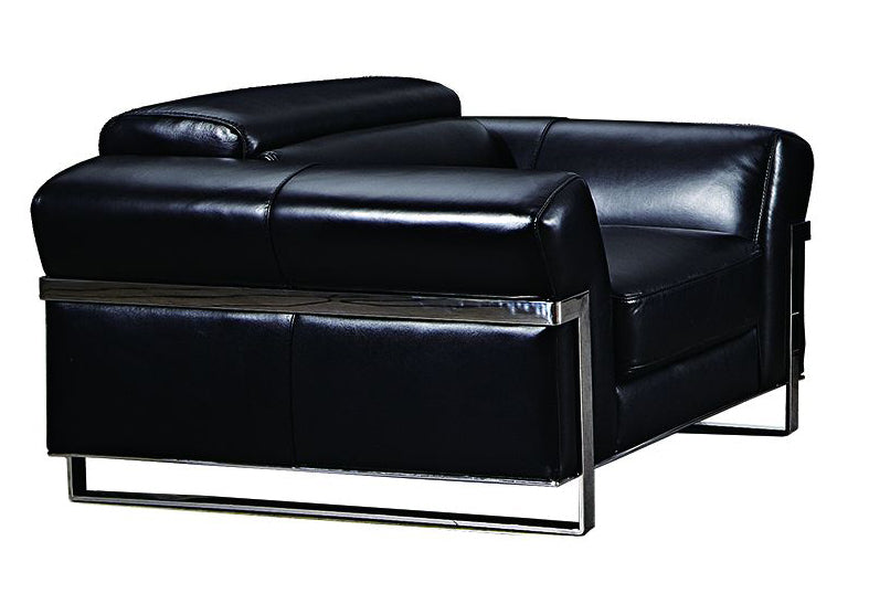 American Eagle Furniture - EK012 Black Italian Full Leather Chair - EK012-BK-CHR - GreatFurnitureDeal