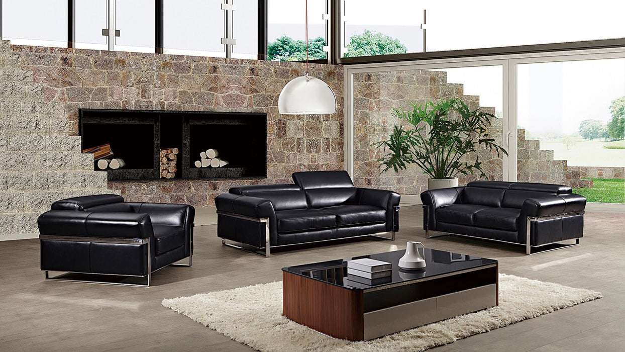 American Eagle Furniture - EK012 Black Italian Full Leather 3 Piece Living Room Set - EK012-BK- SLC - GreatFurnitureDeal