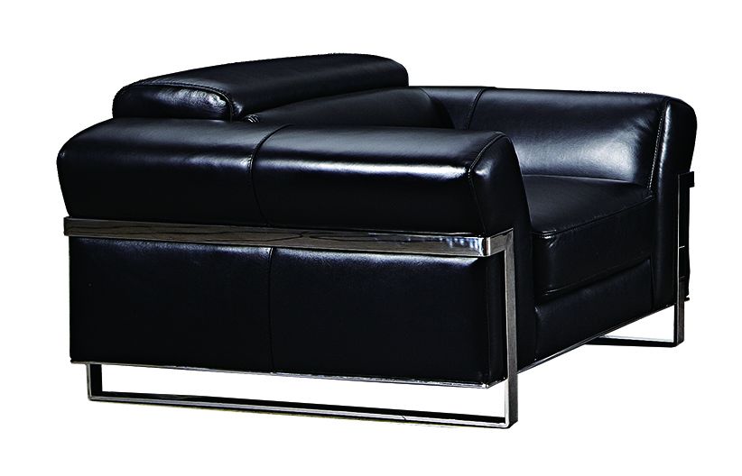 American Eagle Furniture - EK012 Black Italian Full Leather 3 Piece Living Room Set - EK012-BK- SLC - GreatFurnitureDeal
