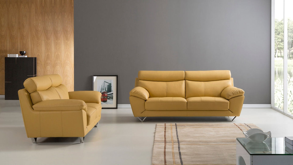 American Eagle Furniture - EK078 Yellow Italian Leather Loveseat - EK078-YO-LS - GreatFurnitureDeal