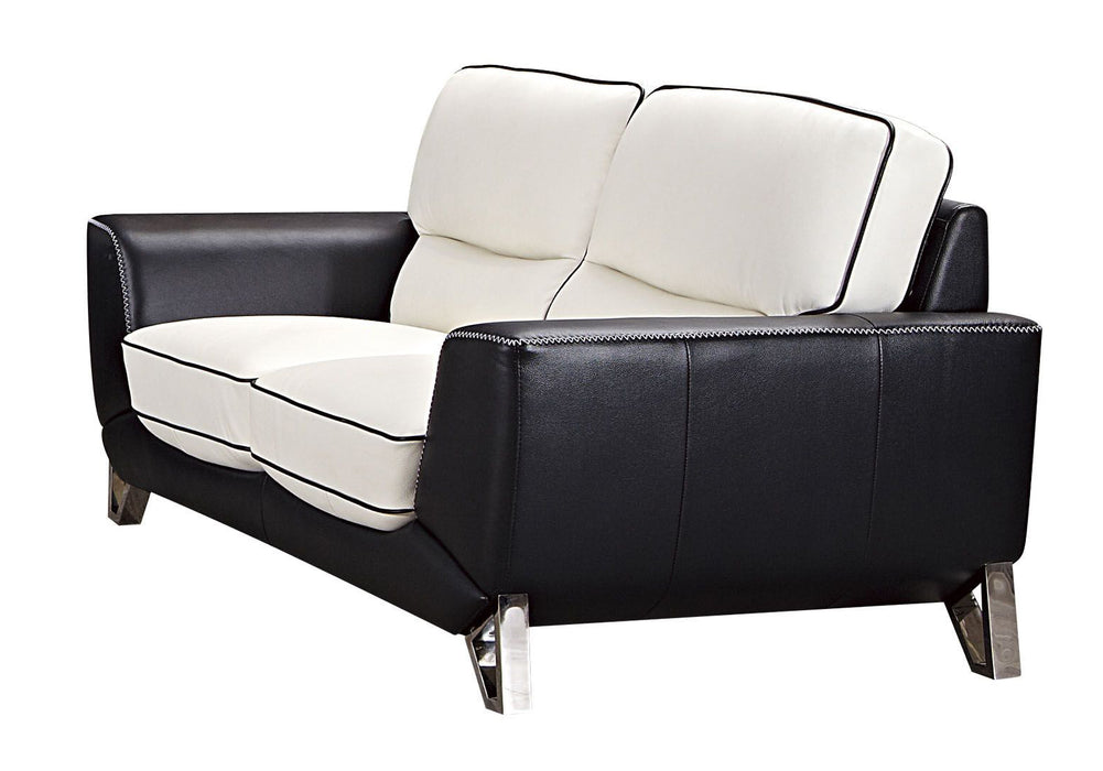 American Eagle Furniture - EK026 White and Black Italian Leather Loveseat - EK026-W.BK-LS