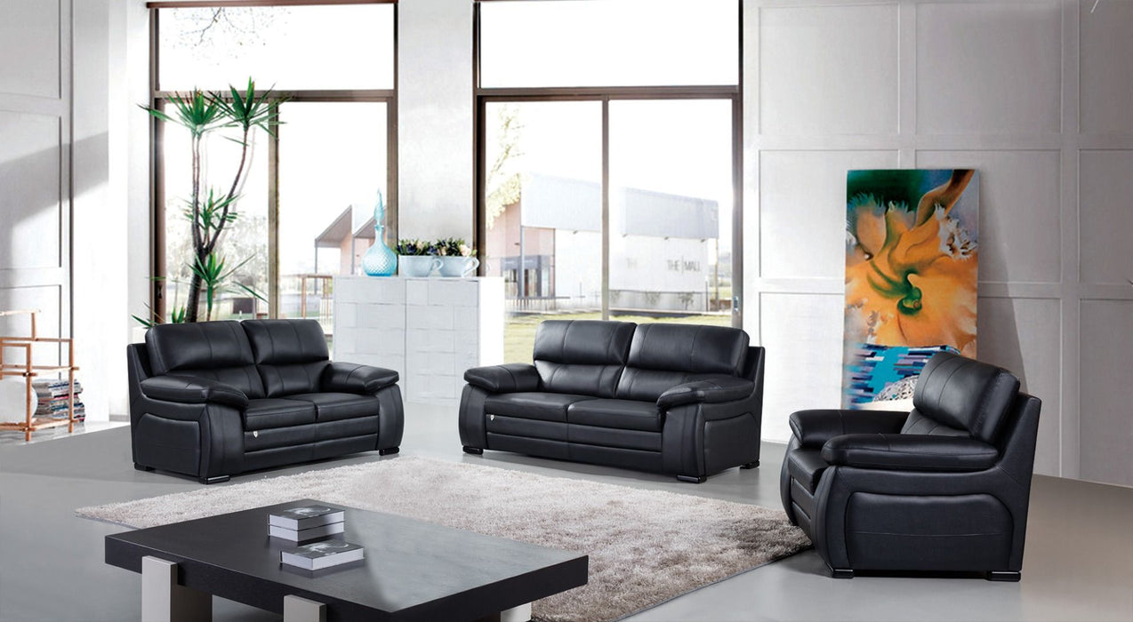 American Eagle Furniture - EK041 Black Italian Leather Loveseat - EK041-BK-LS - GreatFurnitureDeal