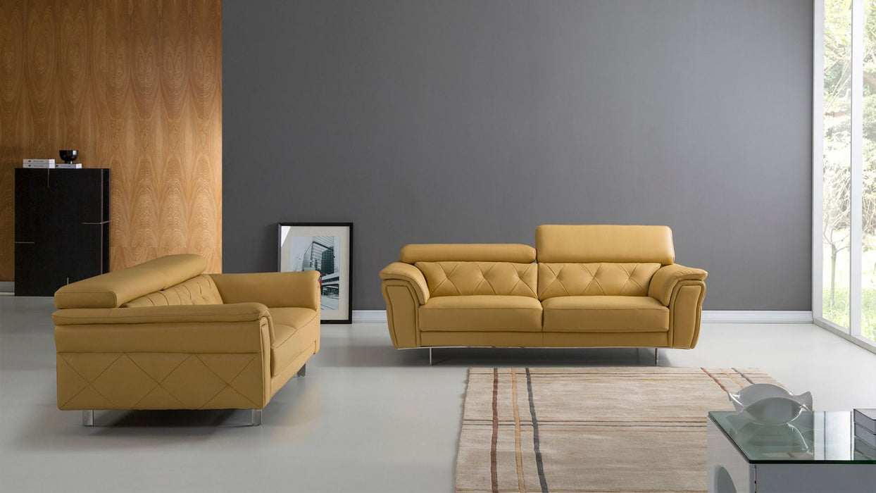 American Eagle Furniture - EK068 Yellow Italian Leather Sofa - EK068-YO-SF - GreatFurnitureDeal