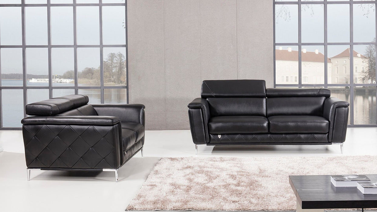 American Eagle Furniture - EK071 Black Italian Leather Sofa - EK071-BK-SF