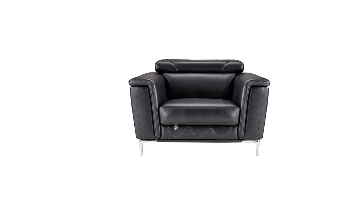 American Eagle Furniture - EK071 Black Italian Leather 3 Piece Living Room Set - EK071-BK SLC - GreatFurnitureDeal