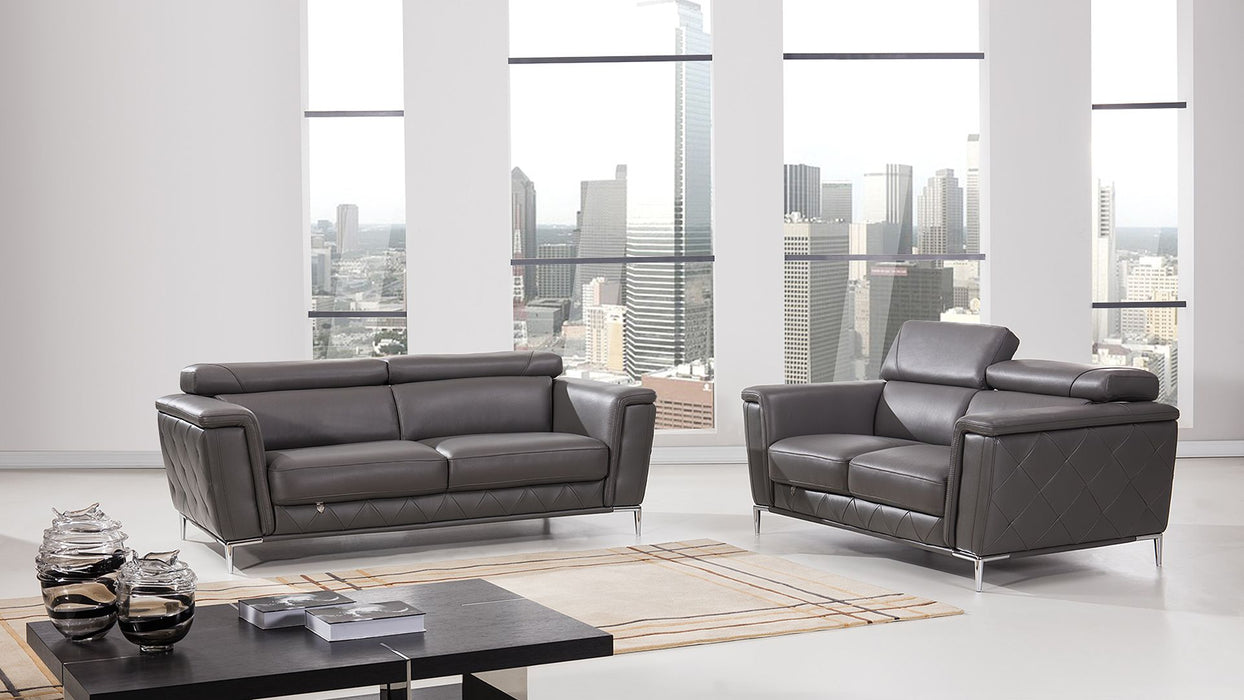 American Eagle Furniture - EK071 Dark Gray Italian Leather Loveseat - EK071-GR-LS