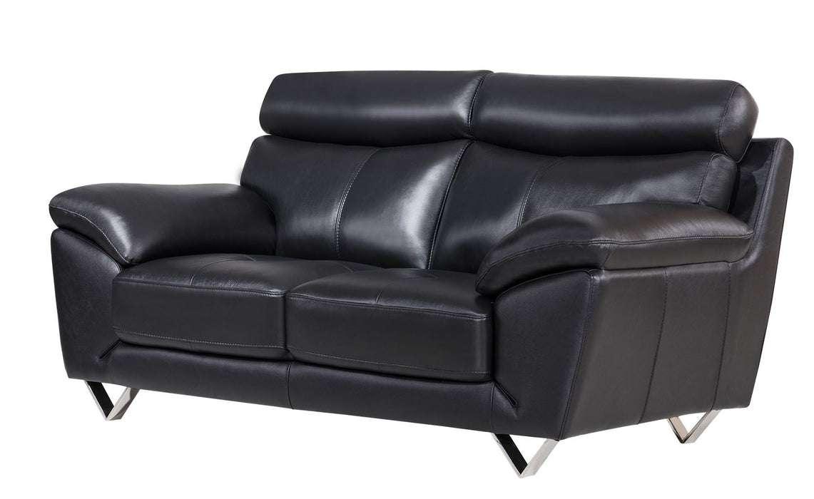 American Eagle Furniture - EK078 Black Italian Full Leather Loveseat - EK078-FULL-BK-LS